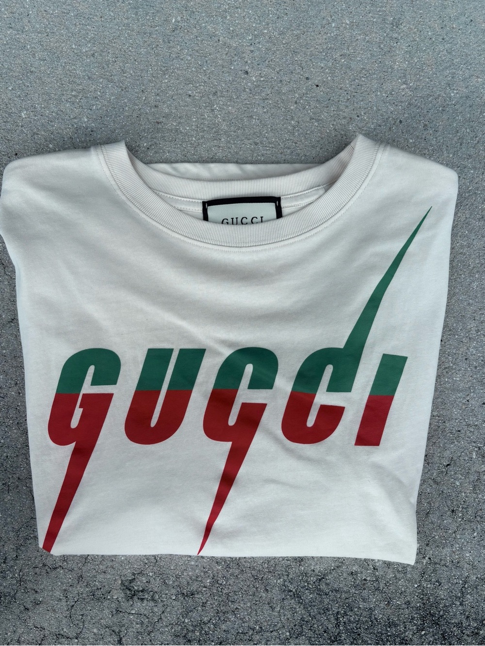 Gucci White Short Sleeve Tee with Red & Green Logo